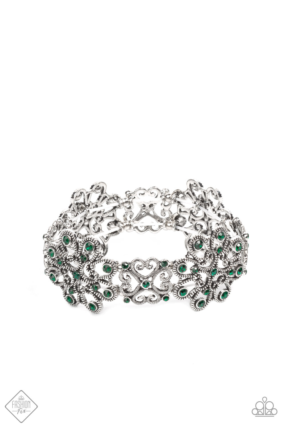 Paparazzi Accessories-Regal Recognition Green Emerald Rhinestone Bracelet