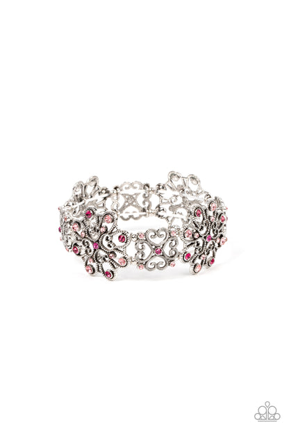 Paparazzi Accessories-Regal Recognition Pink Fuchsia Fedora Rhinestone Bracelet