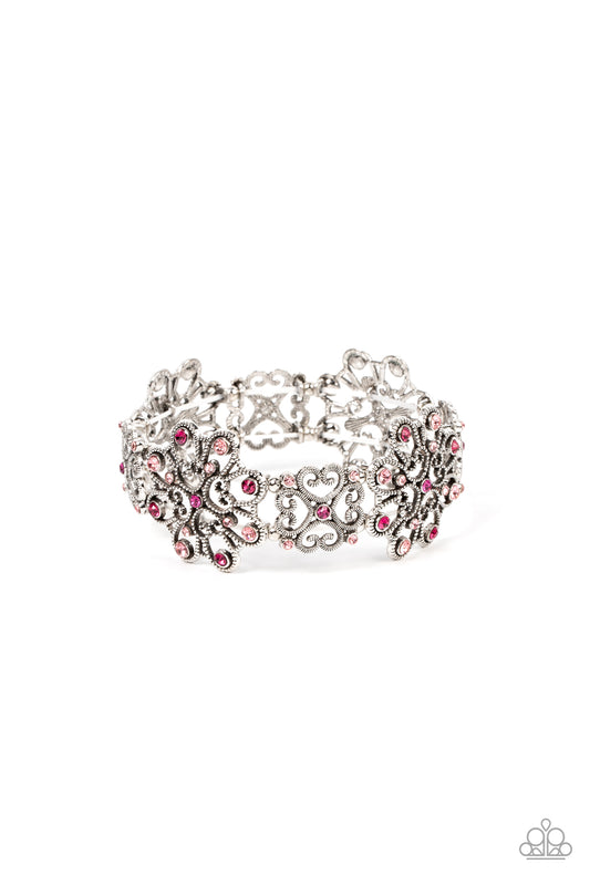 Paparazzi Accessories-Regal Recognition Pink Fuchsia Fedora Rhinestone Bracelet