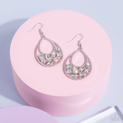 Paparazzi Accessories-Regal Recreation White Iridescent Teardrop Earrings