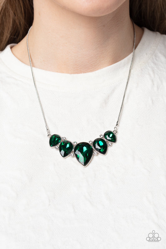 Paparazzi Accessories-Regally Refined Green Teardrop Necklace Set