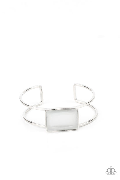 Paparazzi Accessories-Rehearsal Refinement White Glassy Cuff Bracelet