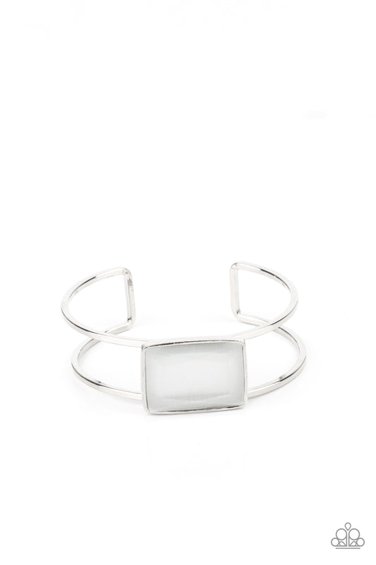 Paparazzi Accessories-Rehearsal Refinement White Glassy Cuff Bracelet