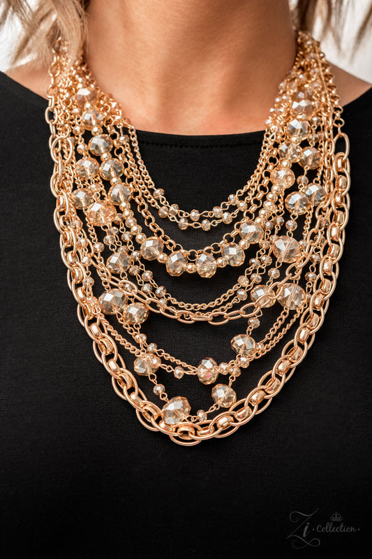 Paparazzi Accessories-Reminiscent Gold Elegant 2023 ZI Necklace Set