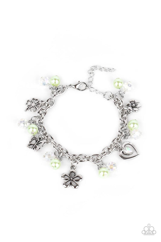 Paparazzi Accessories-Retreat into Romance Green Iridescent Bead Bracelet
