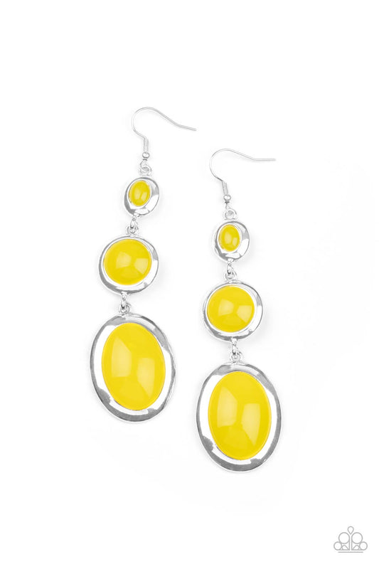 Paparazzi Accessories-Retro Reality Yellow Glassy Bead Earrings