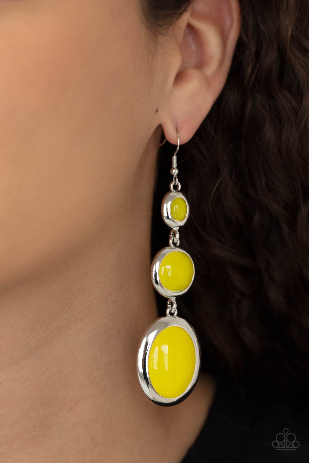 Paparazzi Accessories-Retro Reality Yellow Glassy Bead Earrings