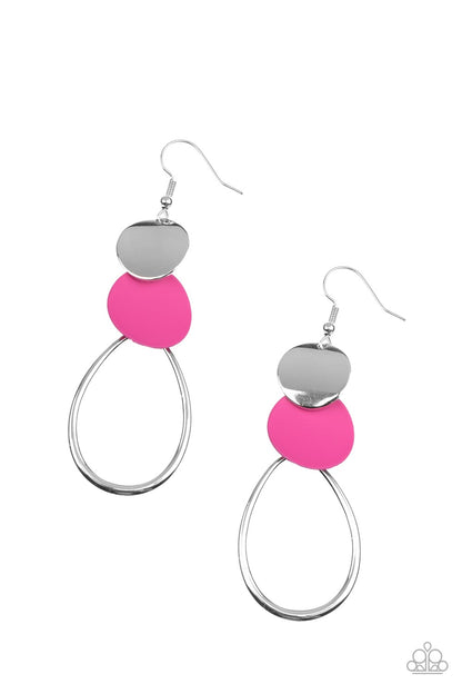 Paparazzi Accessories-Retro Reception Pink Shiny Silver Discs Necklace Set