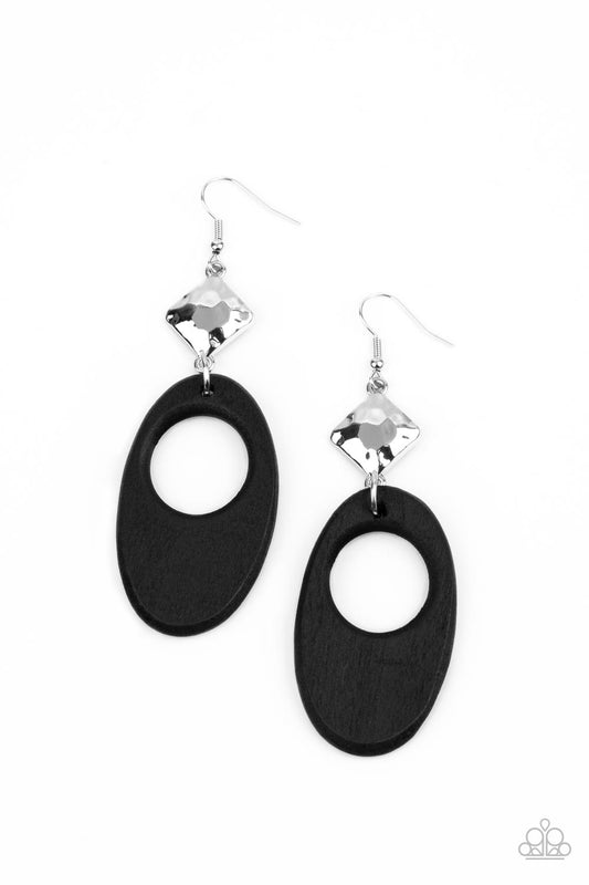 Paparazzi Accessories-Retro Reveal Black Wooden Oval Earrings