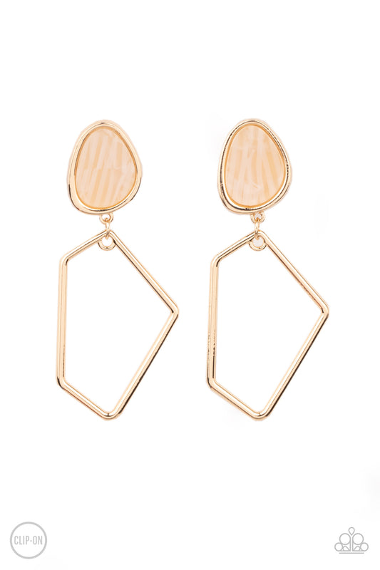 Paparazzi Accessories-Retro Reverie Gold Abstract Faux Stone Earrings