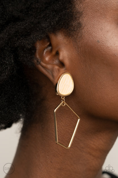 Paparazzi Accessories-Retro Reverie Gold Abstract Faux Stone Earrings