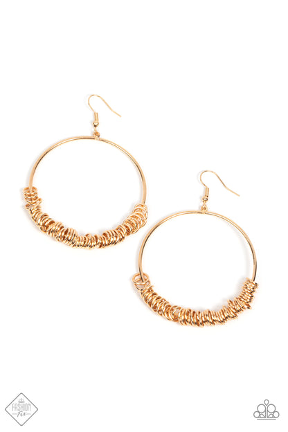 Paparazzi Accessories-Retro Ringleader Gold Miniature Ring Earrings