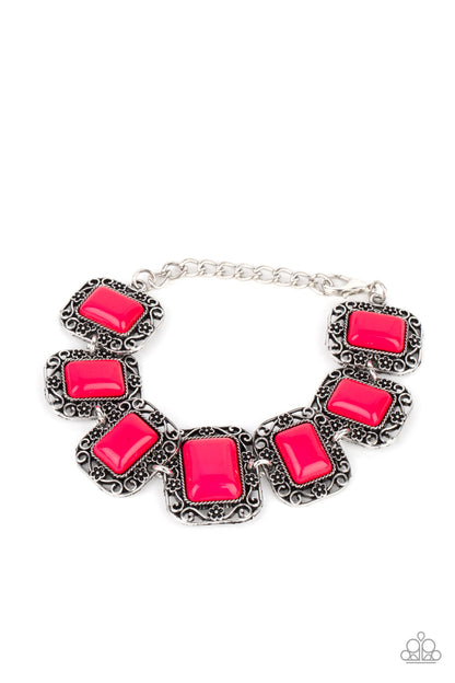 Paparazzi Accessories-Retro Rodeo Pink Rectangular Bead Bracelet