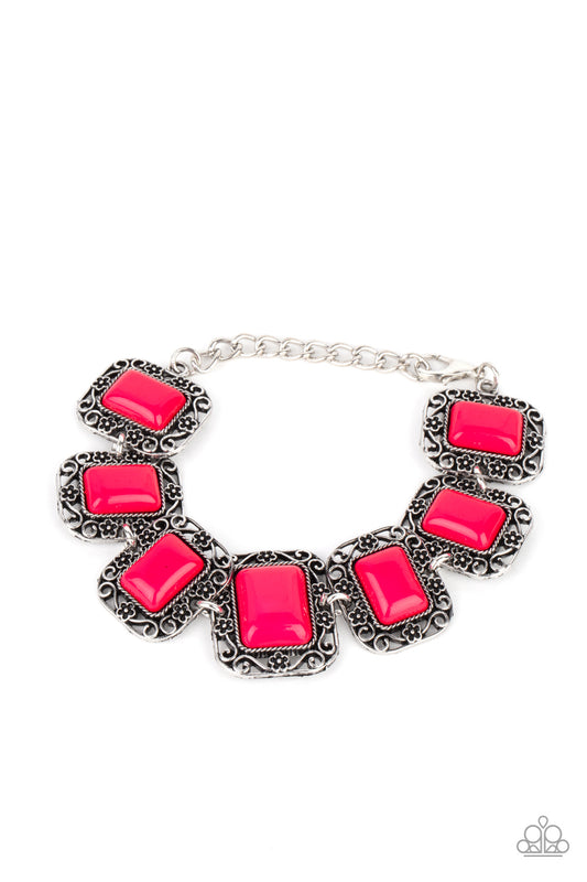 Paparazzi Accessories-Retro Rodeo Pink Rectangular Bead Bracelet
