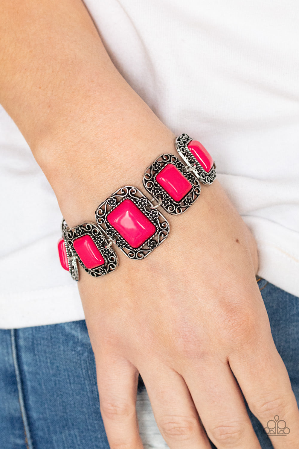 Paparazzi Accessories-Retro Rodeo Pink Rectangular Bead Bracelet