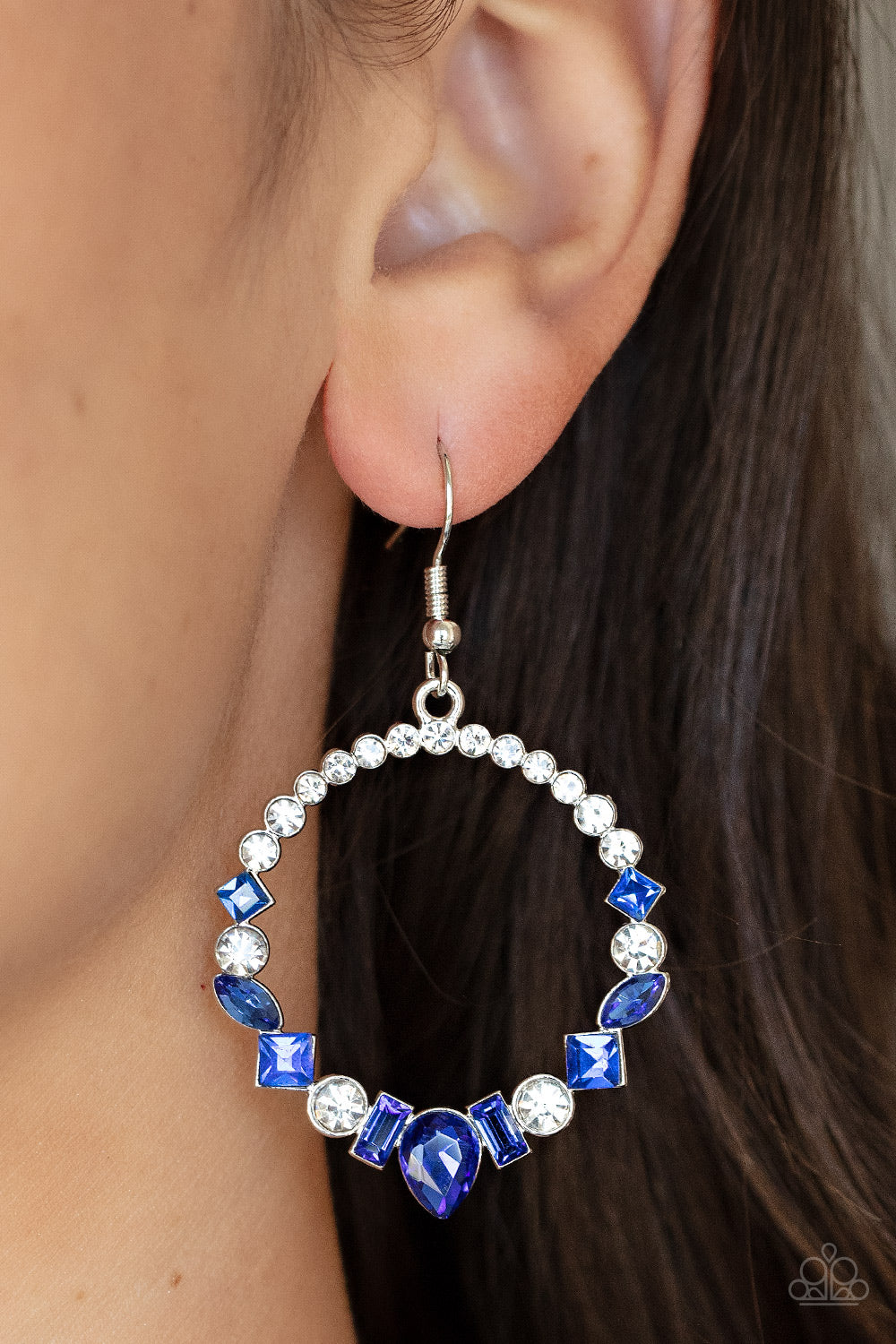 Paparazzi Accessories-Revolutionary Refinement Blue Intermix Hoop Earrings