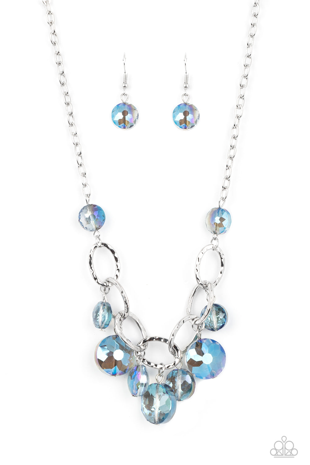 Paparazzi Accessories-Rhinestone River Blue Reflective Bead Necklace Set