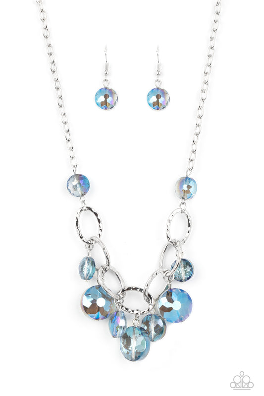 Paparazzi Accessories-Rhinestone River Blue Reflective Bead Necklace Set