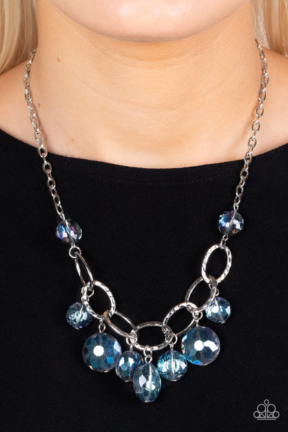 Paparazzi Accessories-Rhinestone River Blue Reflective Bead Necklace Set