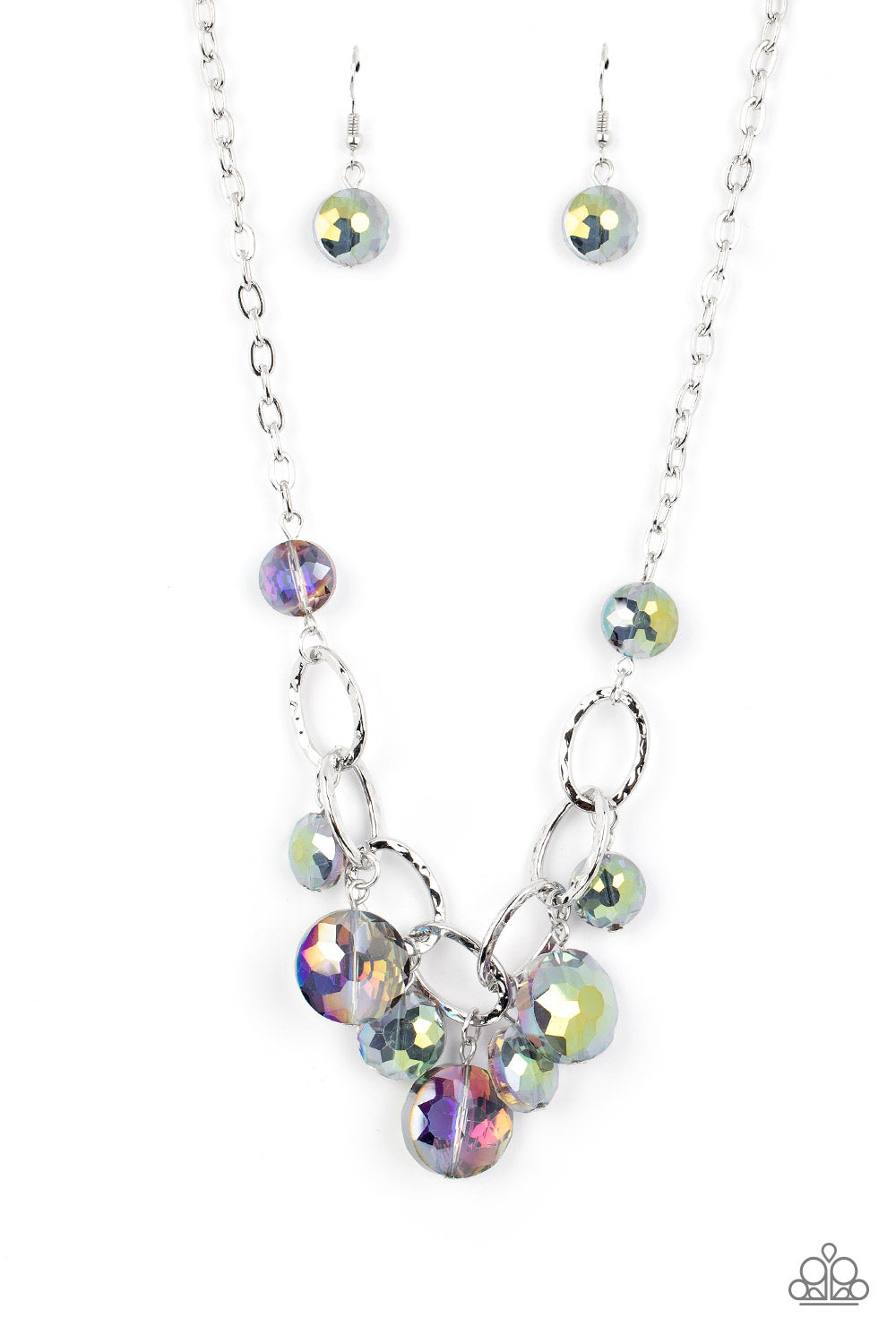 Paparazzi Accessories-Rhinestone River Purple Oil Spill Bead Necklace Set