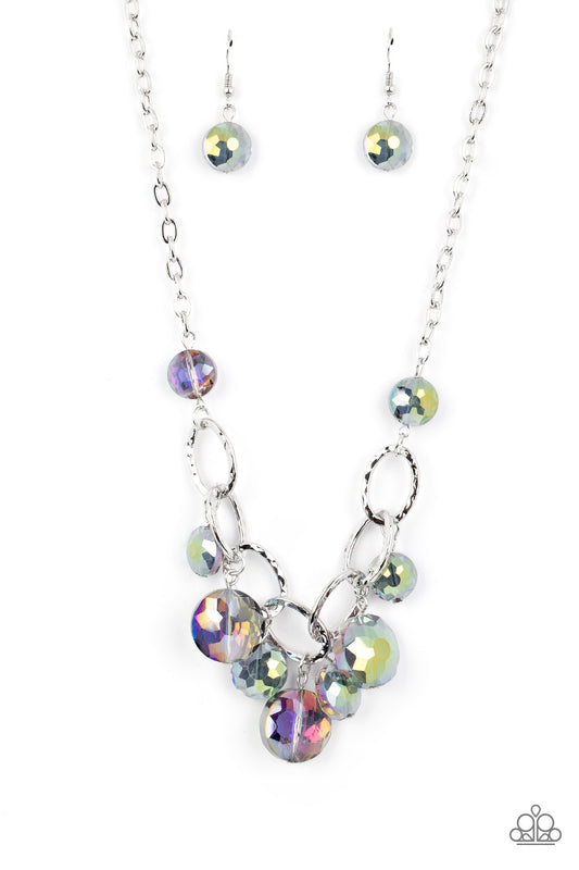 Paparazzi Accessories-Rhinestone River Purple Oil Spill Bead Necklace Set