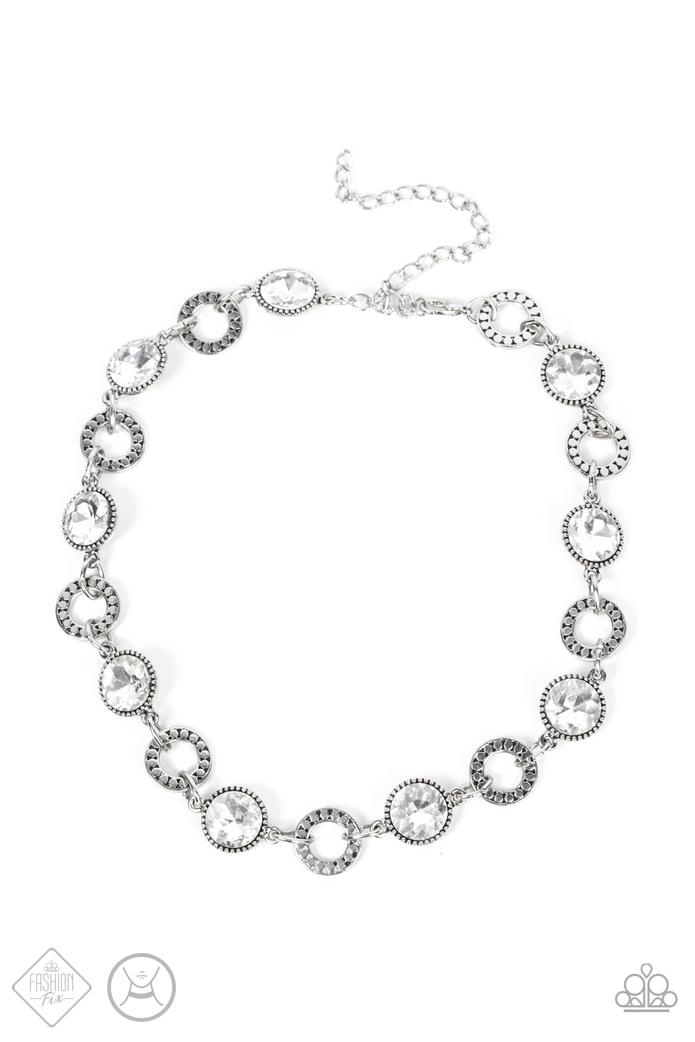 Paparazzi Accessories-Rhinestone Rollout White Studded Texture Necklace Set