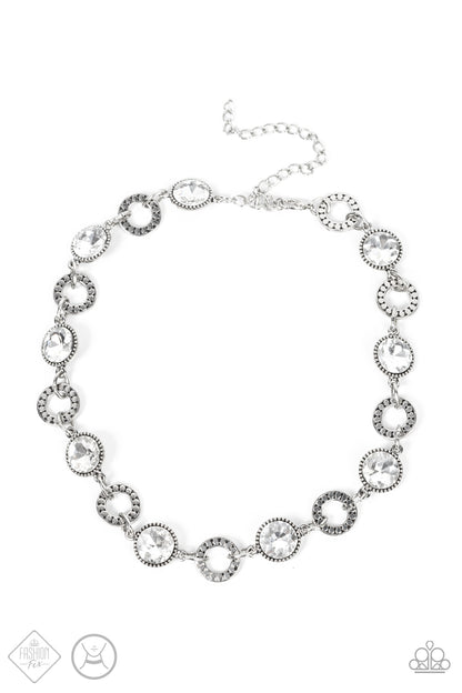 Paparazzi Accessories-Rhinestone Rollout White Studded Texture Necklace Set
