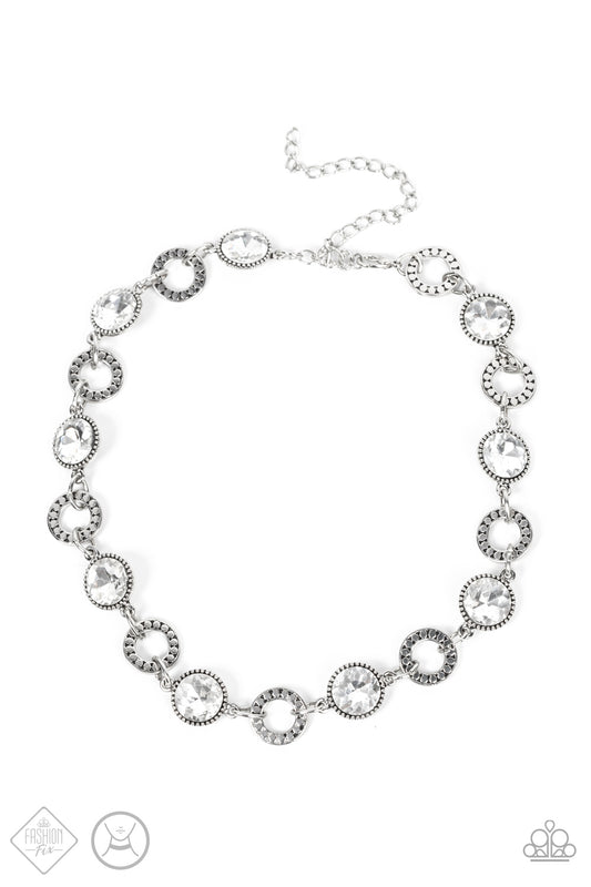 Paparazzi Accessories-Rhinestone Rollout White Studded Texture Necklace Set