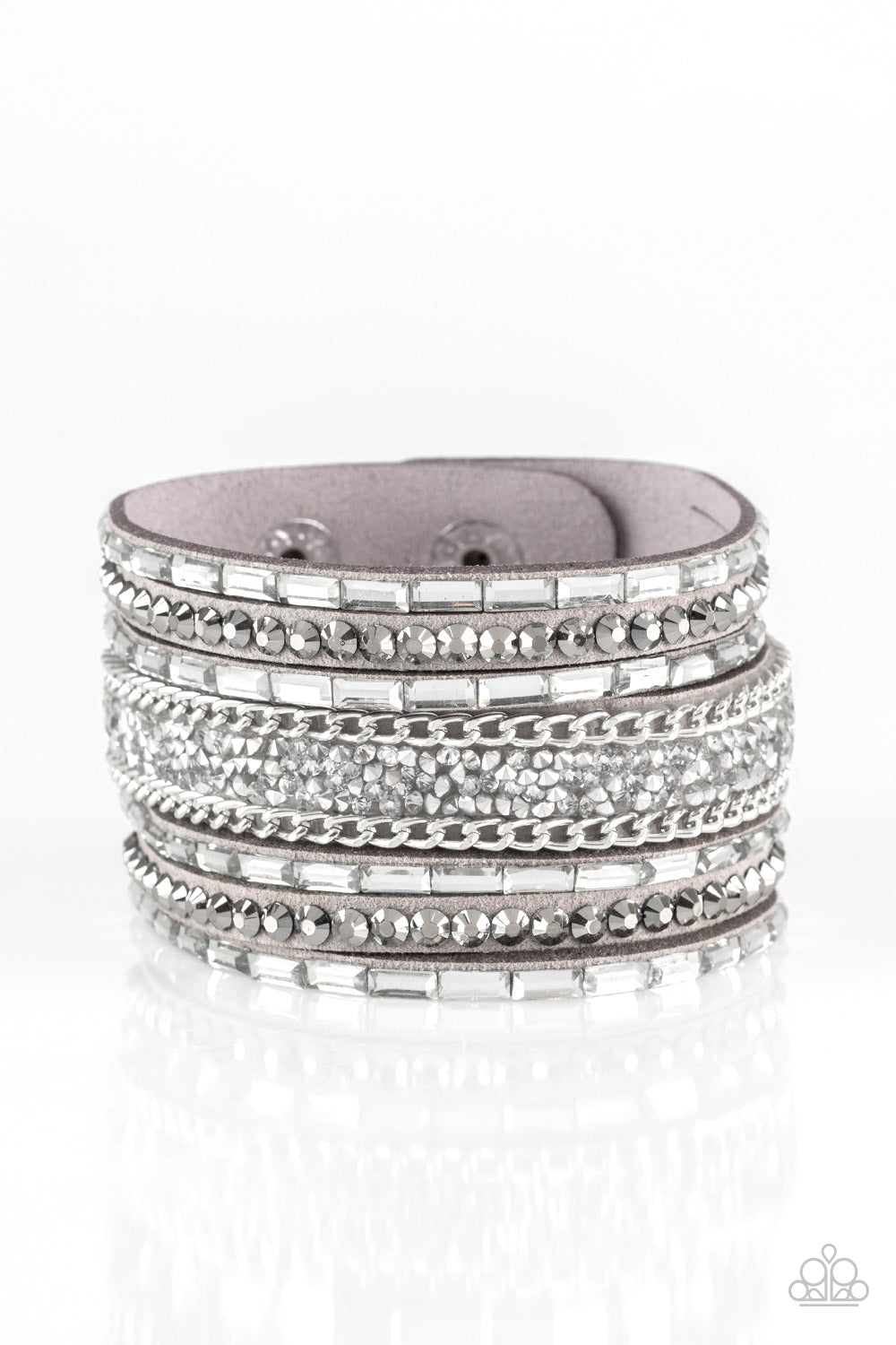 Paparazzi Accessories-Rhinestone Rumble Silver Hematite Wrap Bracelet