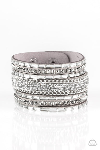 Paparazzi Accessories-Rhinestone Rumble Silver Hematite Wrap Bracelet