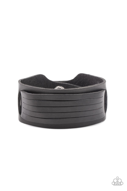 Paparazzi Accessories-Ride In Style Black Leather Men's Bracelet