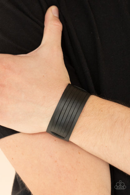 Paparazzi Accessories-Ride In Style Black Leather Men's Bracelet