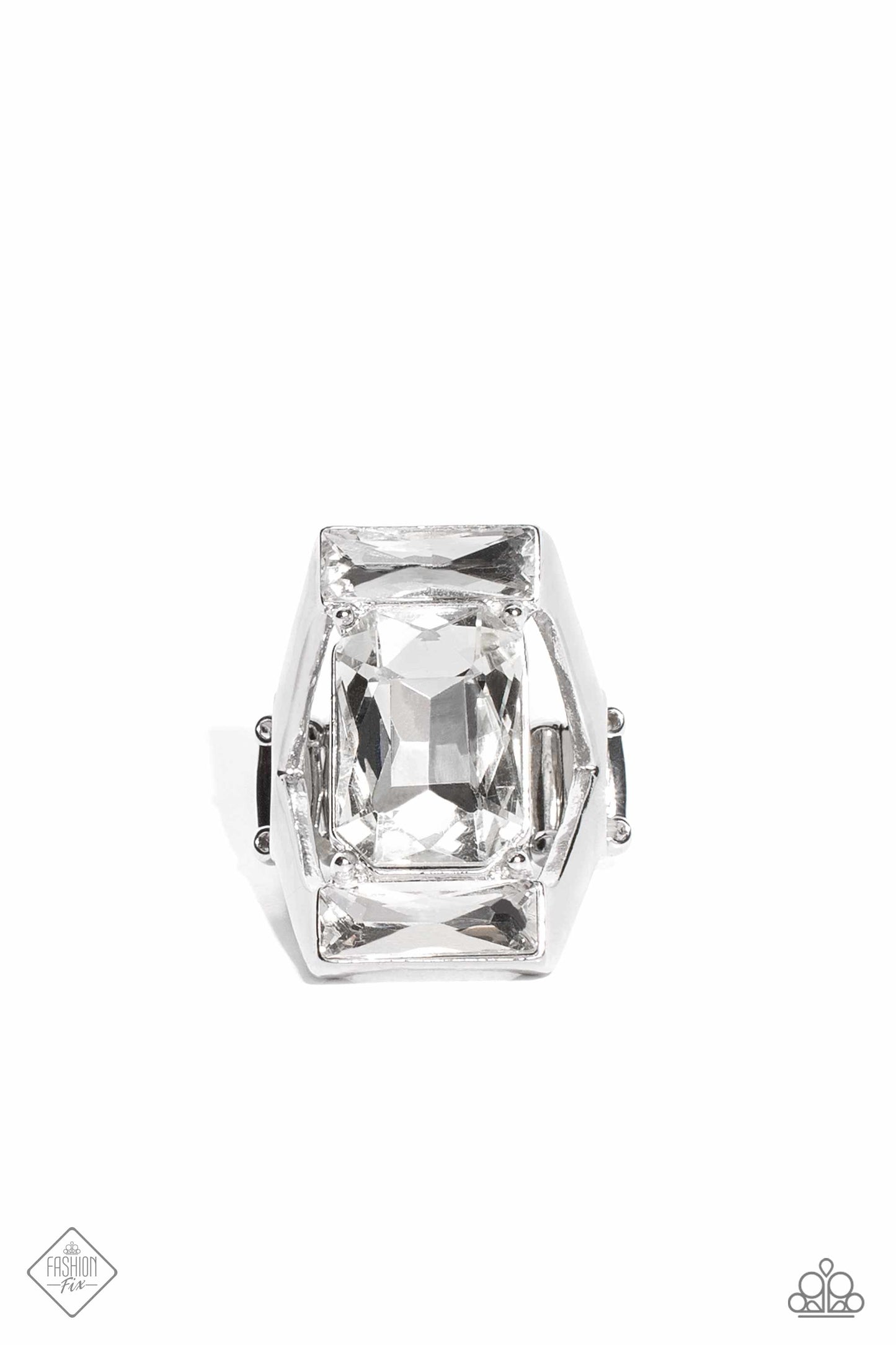 Paparazzi Accessories-Right As CHAIN White Emerald Cut 2023 FF Ring