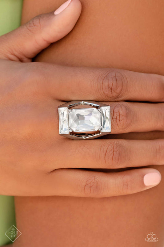Paparazzi Accessories-Right As CHAIN White Emerald Cut 2023 FF Ring