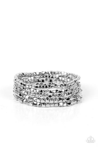 Paparazzi Accessories-Right On CUBE Silver Dainty Shiny Cube Bracelet