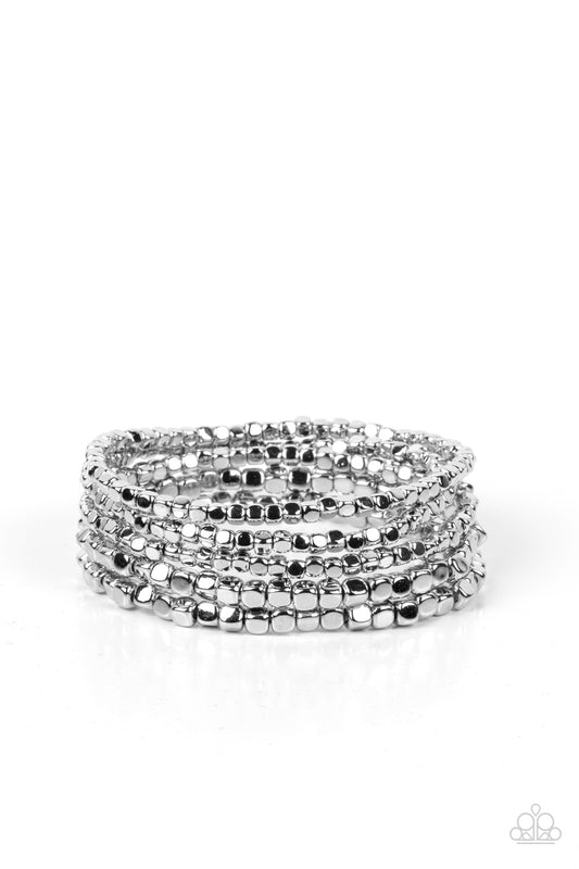 Paparazzi Accessories-Right On CUBE Silver Dainty Shiny Cube Bracelet