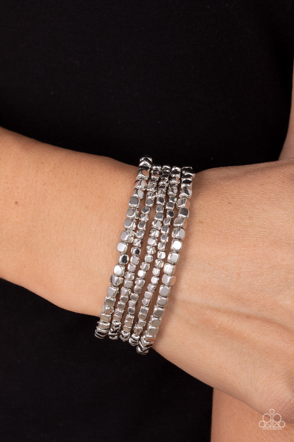 Paparazzi Accessories-Right On CUBE Silver Dainty Shiny Cube Bracelet