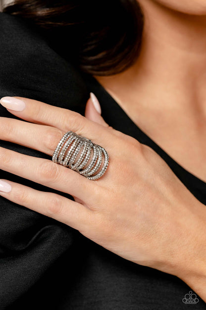 Paparazzi Accessories-Rippling Rarity White Rhinestone EMP Stacked Ring