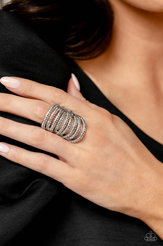 Paparazzi Accessories-Rippling Rarity White Rhinestone EMP Stacked Ring