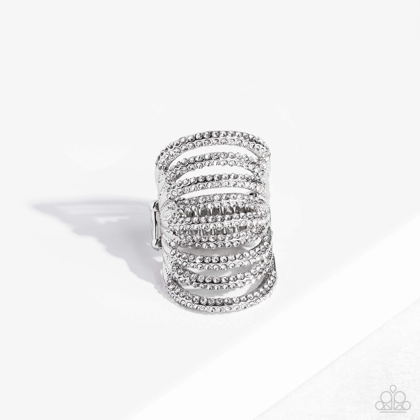 Paparazzi Accessories-Rippling Rarity White Rhinestone EMP Stacked Ring