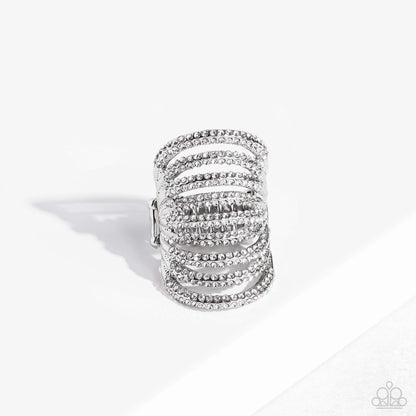 Paparazzi Accessories-Rippling Rarity White Rhinestone EMP Stacked Ring