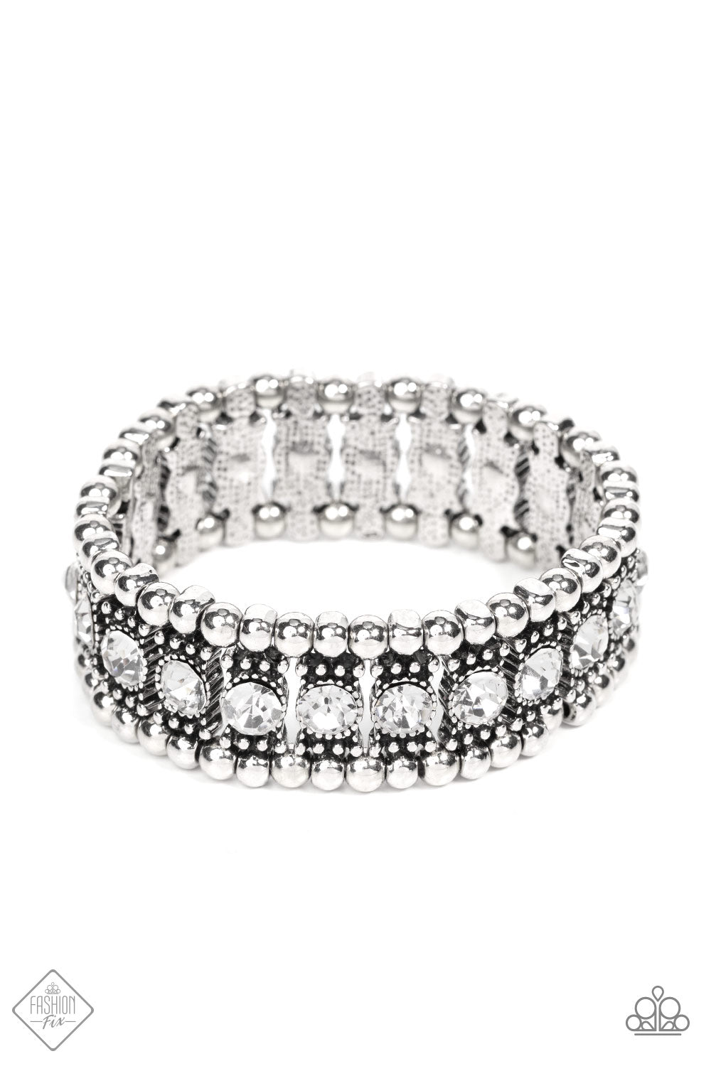 Paparazzi Accessories-Ritzy Reboot White Sparkling Rhinestone Fashion Fix Bracelet
