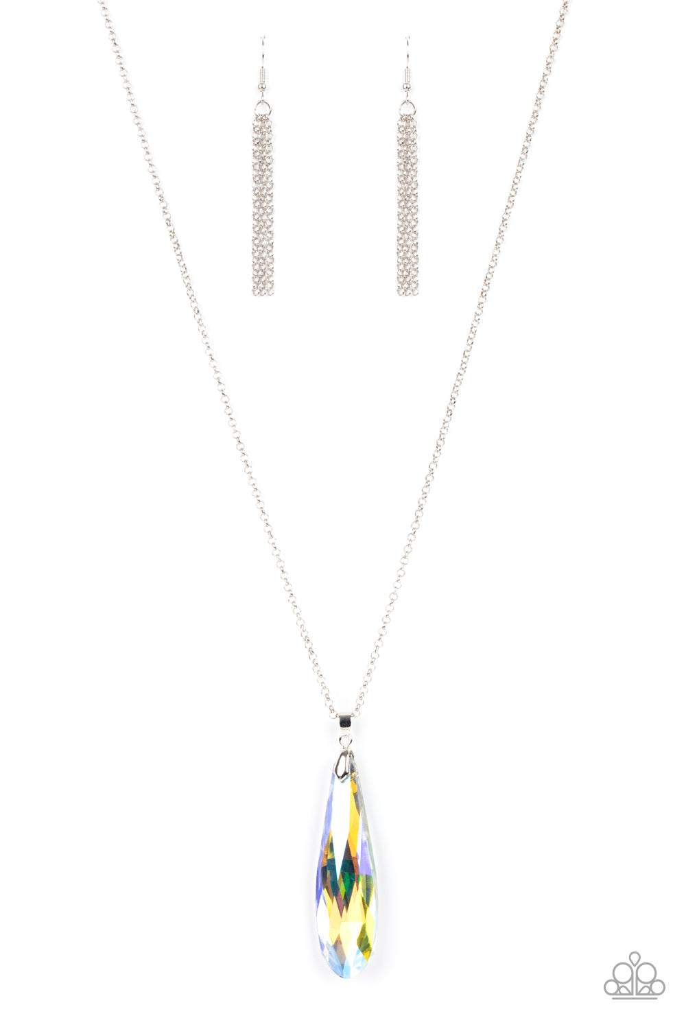 Paparazzi Accessories-Rival-Worthy Refinement Yellow Iridescent Crystal Teardrop Necklace Set