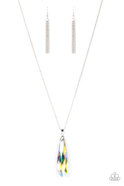 Paparazzi Accessories-Rival-Worthy Refinement Yellow Iridescent Crystal Teardrop Necklace Set
