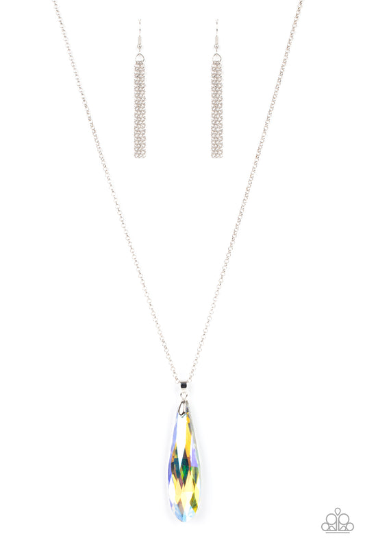 Paparazzi Accessories-Rival-Worthy Refinement Yellow Iridescent Crystal Teardrop Necklace Set