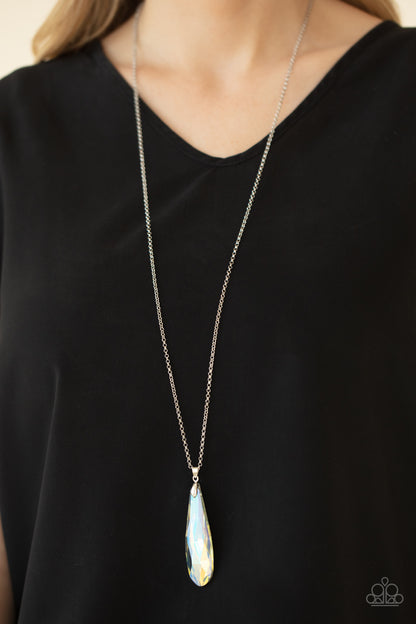 Paparazzi Accessories-Rival-Worthy Refinement Yellow Iridescent Crystal Teardrop Necklace Set