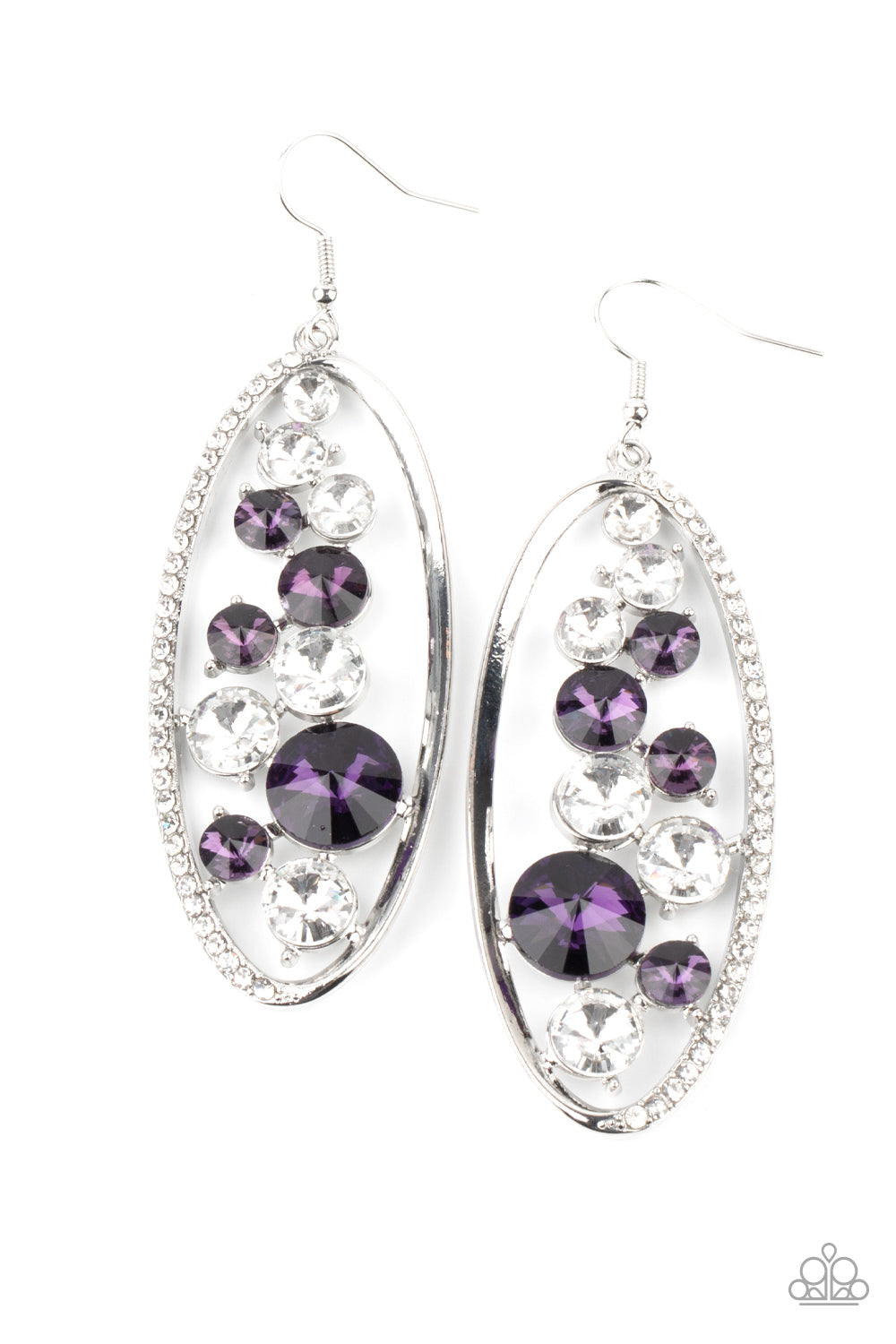 Paparazzi Accessories-Rock Candy Bubbly Purple Glassy Oval White Rhinestone Earrings