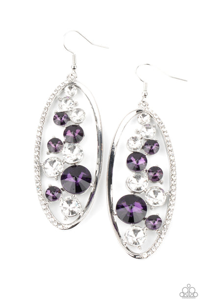 Paparazzi Accessories-Rock Candy Bubbly Purple Glassy Oval White Rhinestone Earrings