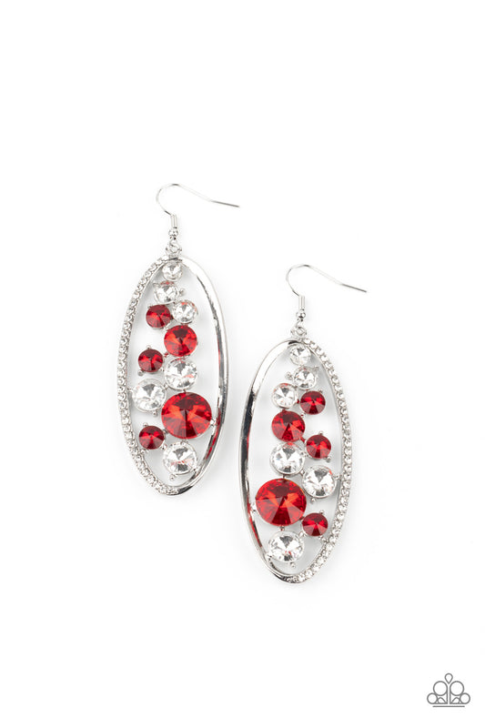 Paparazzi Accessories-Rock Candy Bubbly Red Glassy Rhinestone Earrings