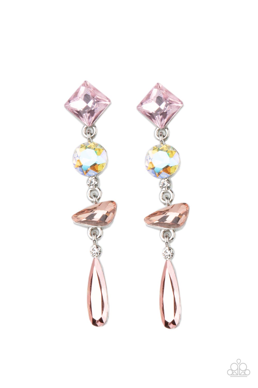 Paparazzi Accessories-Rock Candy Elegance Pink Iridescent Mismatched Earrings